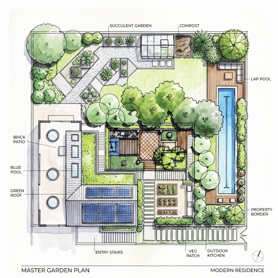 Landscaping garden Plan watercolour
